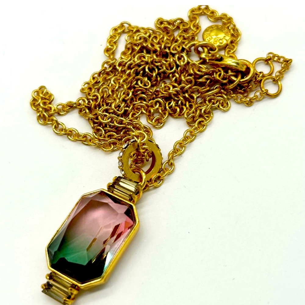 J. Crew Gold Necklace with Purple and Green Ombré Stone
